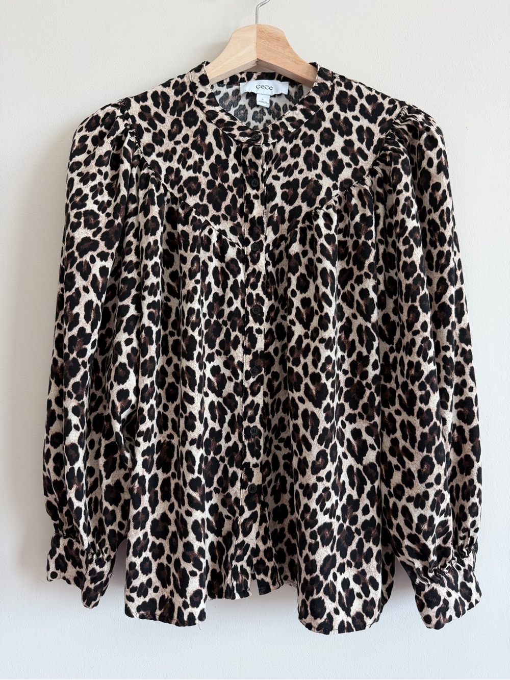 Cece Leopard Print Button Down Blouse